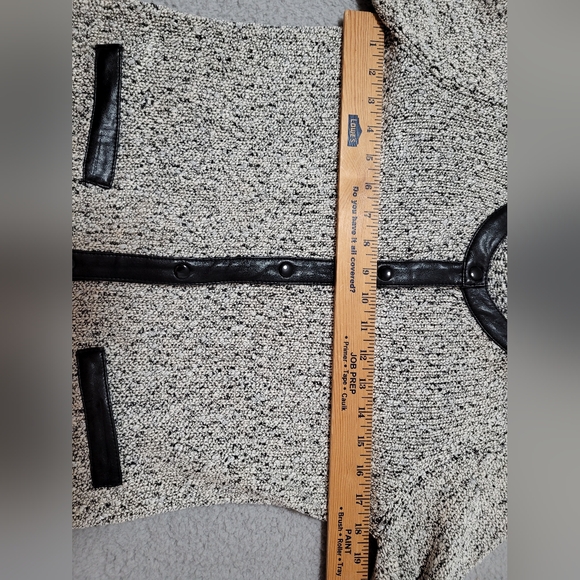 Talbots Black and Silver Button Up Cardigan Jacket Black Faux Leather Trim XS - Picture 9 of 11